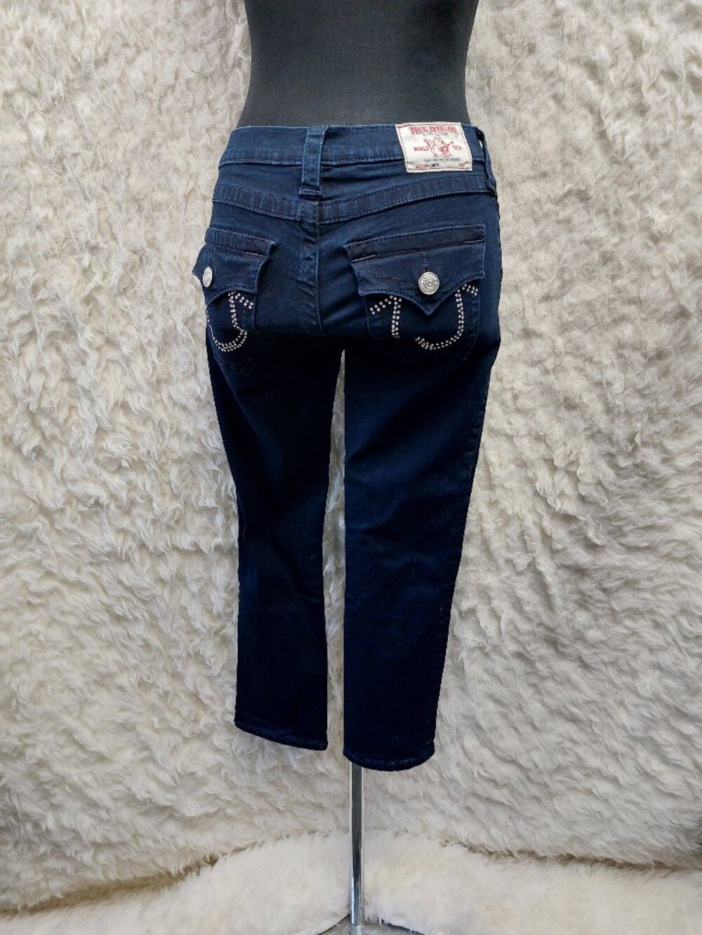 True Religion Women's Capri Crystal-Embellished Flap Pockets Denim Jeans 28
